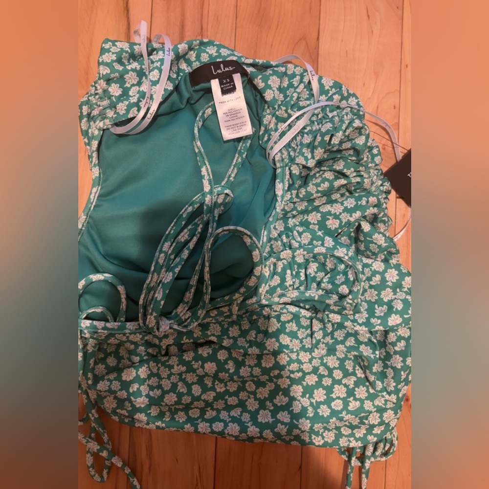 LULU’S WILDFLOWER POWER GREEN FLORAL TIE-BACK RUCHED BODYCON DRESS - Picture 5 of 6